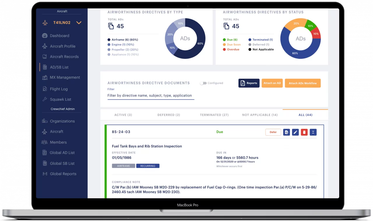Know the state of your aircraft's compliance with Airworthiness Directives, Service Bulletins, and other regulatory requirements.